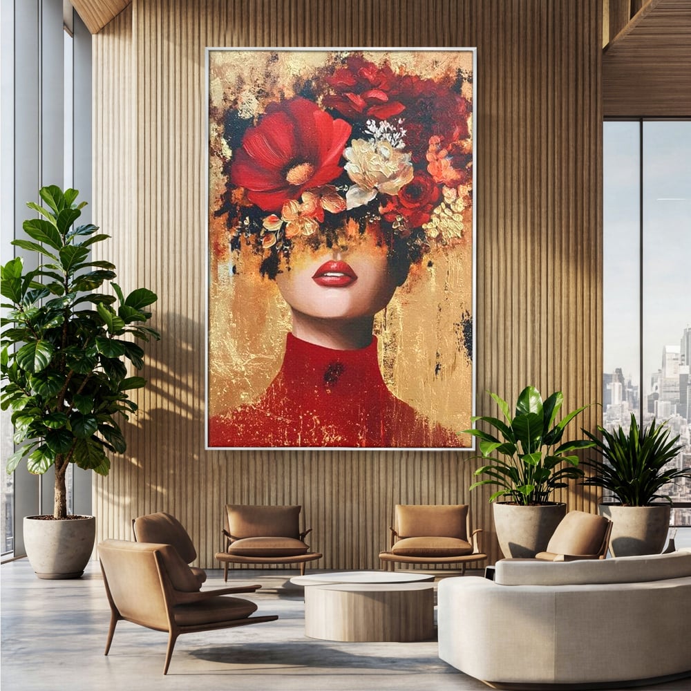 Tablou Canvas Premium, LuxCanva® G1228, Voal din Petale, Gradina, Tacut, Flori, Regina, Eclipsa, Rosu, Trandafir, Aur, Eleganta, Feminitate, Pictura, Texturat, Lux, Modern, Femeie, Salon, Living, Dormitor