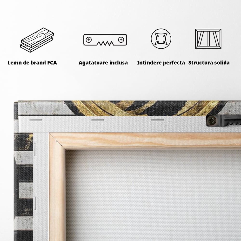 Tablou Canvas Premium, LuxCanva® G1229, Portret Afro Modern, Regalitate, Aur, Negru, Ecou, Putere, Liniste, Zeitate, Modern, Cerc, Esenta, Minimalism, Lux, Contrast, Sofisticat, Salon, Living, Dormitor