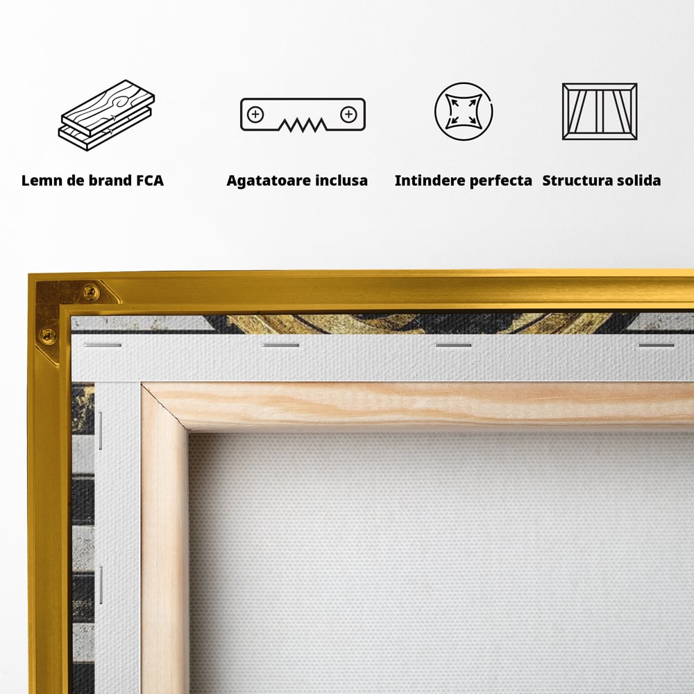 Tablou Canvas Premium, LuxCanva® G1229, Portret Afro Modern, Regalitate, Aur, Negru, Ecou, Putere, Liniste, Zeitate, Modern, Cerc, Esenta, Minimalism, Lux, Contrast, Sofisticat, Salon, Living, Dormitor