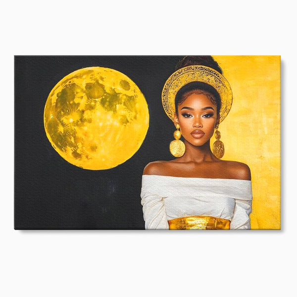 Tablou Canvas Premium, LuxCanva® G1230, Lumina din Tine, Luna, Aur, Aurora, Nocturn, Cr, Pamant, Cosic, Alb, Negru, Forta, Divinitate, Bijuterii, Cercei, Rochie, Umeri, Senzual, Salon, Living, Dormitor