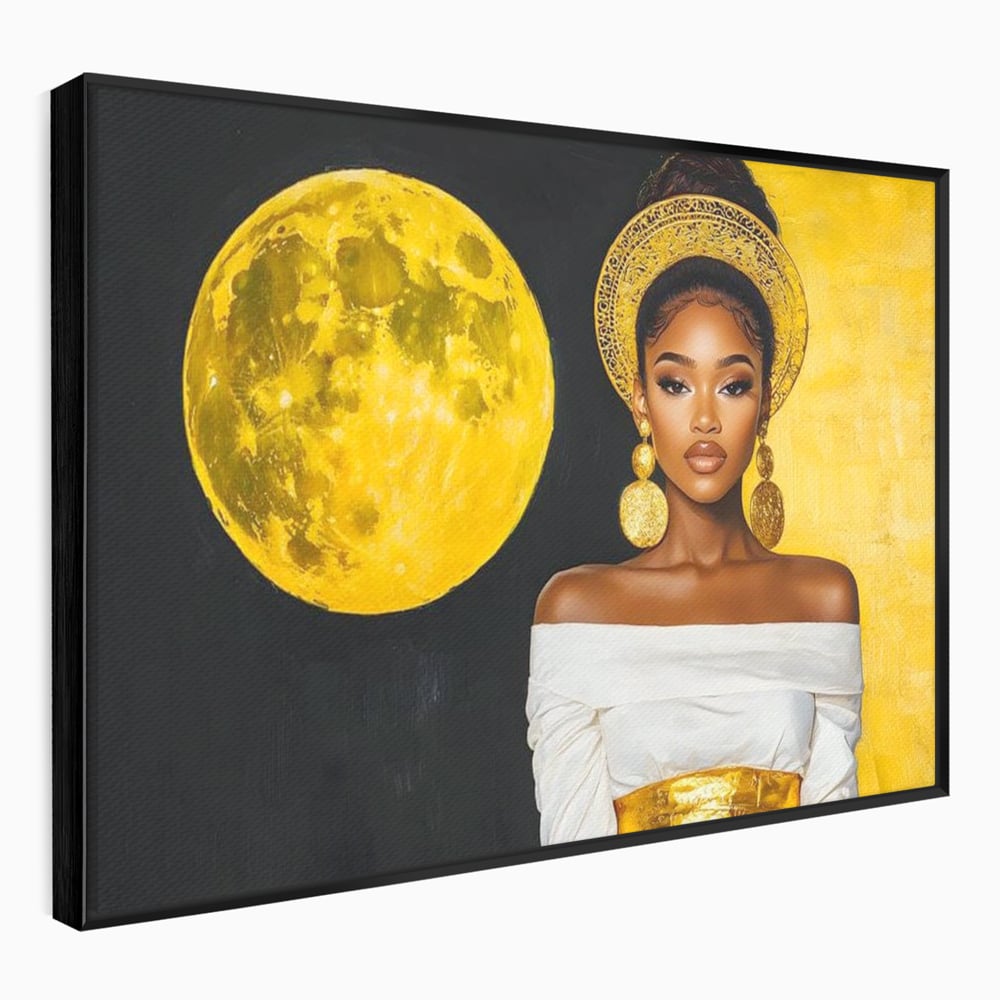 Tablou Canvas Premium, LuxCanva® G1230, Lumina din Tine, Luna, Aur, Aurora, Nocturn, Cr, Pamant, Cosic, Alb, Negru, Forta, Divinitate, Bijuterii, Cercei, Rochie, Umeri, Senzual, Salon, Living, Dormitor