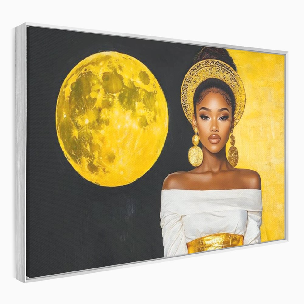 Tablou Canvas Premium, LuxCanva® G1230, Lumina din Tine, Luna, Aur, Aurora, Nocturn, Cr, Pamant, Cosic, Alb, Negru, Forta, Divinitate, Bijuterii, Cercei, Rochie, Umeri, Senzual, Salon, Living, Dormitor
