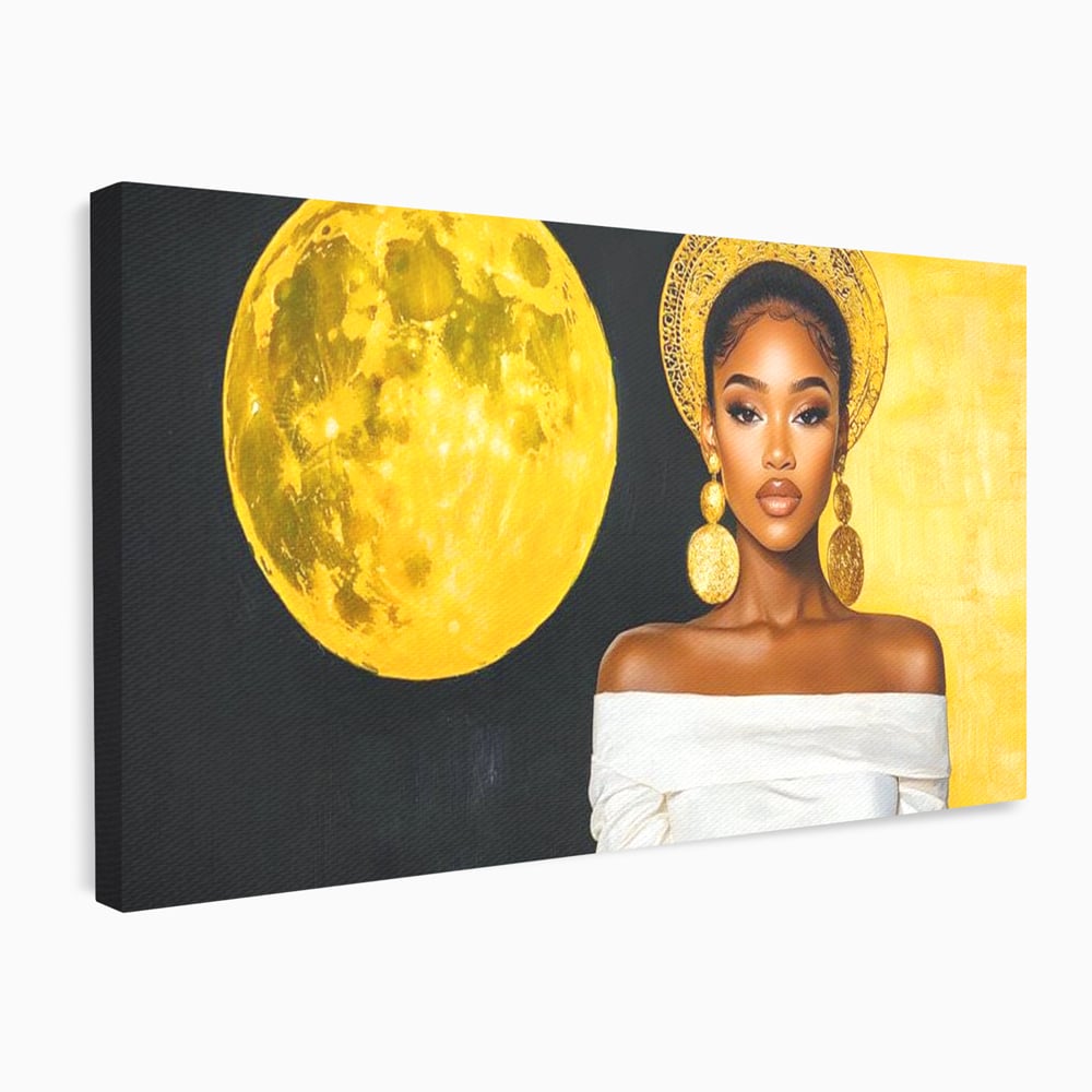 Tablou Canvas Premium, LuxCanva® G1230, Lumina din Tine, Luna, Aur, Aurora, Nocturn, Cr, Pamant, Cosic, Alb, Negru, Forta, Divinitate, Bijuterii, Cercei, Rochie, Umeri, Senzual, Salon, Living, Dormitor