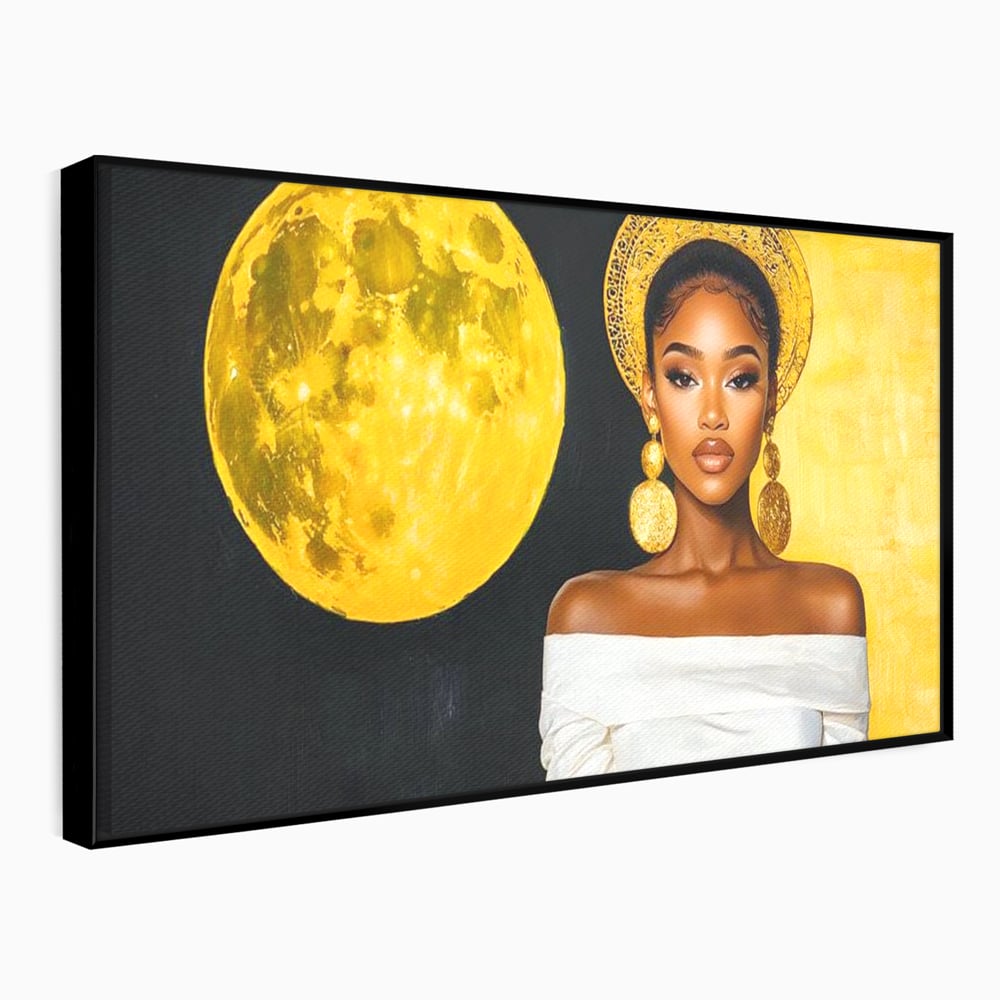 Tablou Canvas Premium, LuxCanva® G1230, Lumina din Tine, Luna, Aur, Aurora, Nocturn, Cr, Pamant, Cosic, Alb, Negru, Forta, Divinitate, Bijuterii, Cercei, Rochie, Umeri, Senzual, Salon, Living, Dormitor