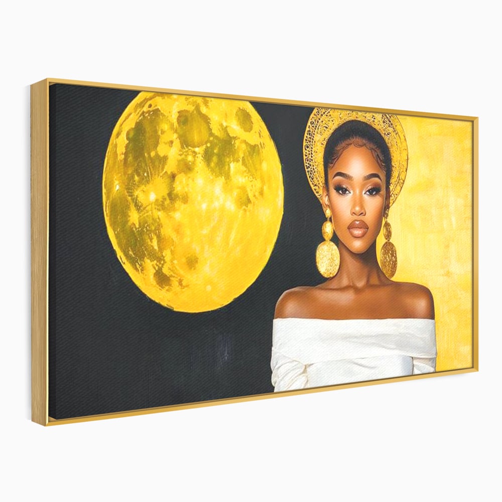 Tablou Canvas Premium, LuxCanva® G1230, Lumina din Tine, Luna, Aur, Aurora, Nocturn, Cr, Pamant, Cosic, Alb, Negru, Forta, Divinitate, Bijuterii, Cercei, Rochie, Umeri, Senzual, Salon, Living, Dormitor