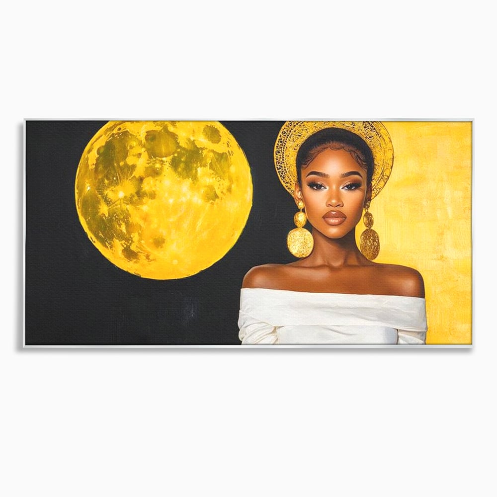 Tablou Canvas Premium, LuxCanva® G1230, Lumina din Tine, Luna, Aur, Aurora, Nocturn, Cr, Pamant, Cosic, Alb, Negru, Forta, Divinitate, Bijuterii, Cercei, Rochie, Umeri, Senzual, Salon, Living, Dormitor
