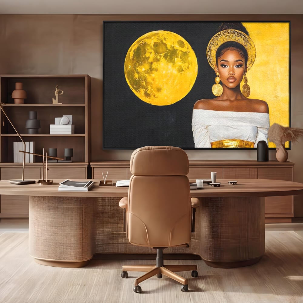 Tablou Canvas Premium, LuxCanva® G1230, Lumina din Tine, Luna, Aur, Aurora, Nocturn, Cr, Pamant, Cosic, Alb, Negru, Forta, Divinitate, Bijuterii, Cercei, Rochie, Umeri, Senzual, Salon, Living, Dormitor