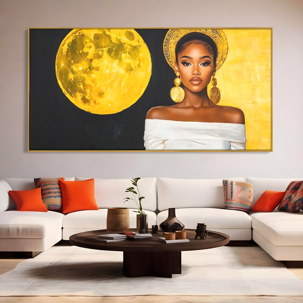 Tablou Canvas Premium, LuxCanva® G1230, Lumina din Tine, Luna, Aur, Aurora, Nocturn, Cr, Pamant, Cosic, Alb, Negru, Forta, Divinitate, Bijuterii, Cercei, Rochie, Umeri, Senzual, Salon, Living, Dormitor