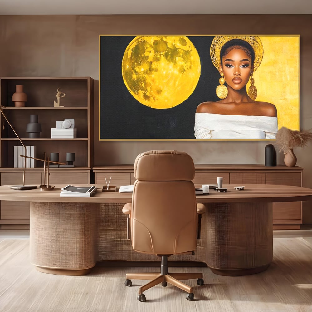 Tablou Canvas Premium, LuxCanva® G1230, Lumina din Tine, Luna, Aur, Aurora, Nocturn, Cr, Pamant, Cosic, Alb, Negru, Forta, Divinitate, Bijuterii, Cercei, Rochie, Umeri, Senzual, Salon, Living, Dormitor