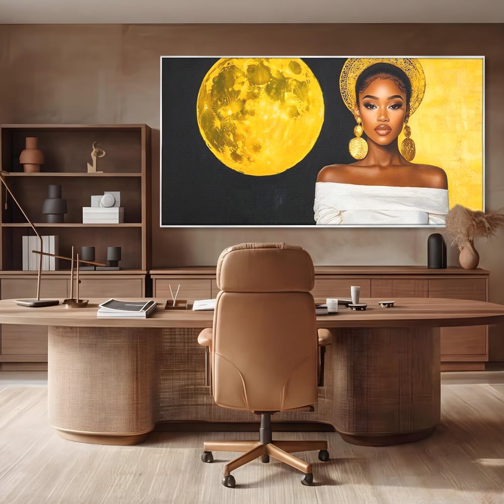 Tablou Canvas Premium, LuxCanva® G1230, Lumina din Tine, Luna, Aur, Aurora, Nocturn, Cr, Pamant, Cosic, Alb, Negru, Forta, Divinitate, Bijuterii, Cercei, Rochie, Umeri, Senzual, Salon, Living, Dormitor