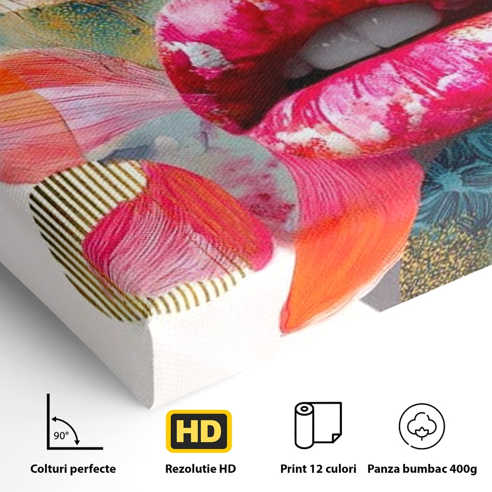 Tablou Canvas Premium, LuxCanva® G1233, Euforia Buzelor,  Pop Art, Senzual, Floral, Abstract, Expresivitate, Culoare, Dorinta, Acvatic, Vis, Fluture, Seductie, Sarut, Neon, Salon, Living, Dormitor