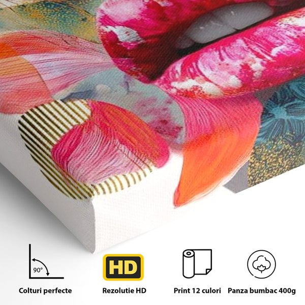 Tablou Canvas Premium, LuxCanva® G1233, Euforia Buzelor,  Pop Art, Senzual, Floral, Abstract, Expresivitate, Culoare, Dorinta, Acvatic, Vis, Fluture, Seductie, Sarut, Neon, Salon, Living, Dormitor