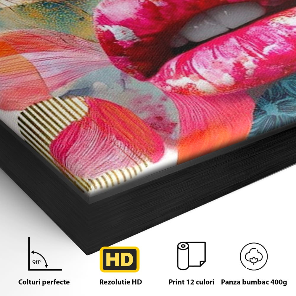Tablou Canvas Premium, LuxCanva® G1233, Euforia Buzelor,  Pop Art, Senzual, Floral, Abstract, Expresivitate, Culoare, Dorinta, Acvatic, Vis, Fluture, Seductie, Sarut, Neon, Salon, Living, Dormitor