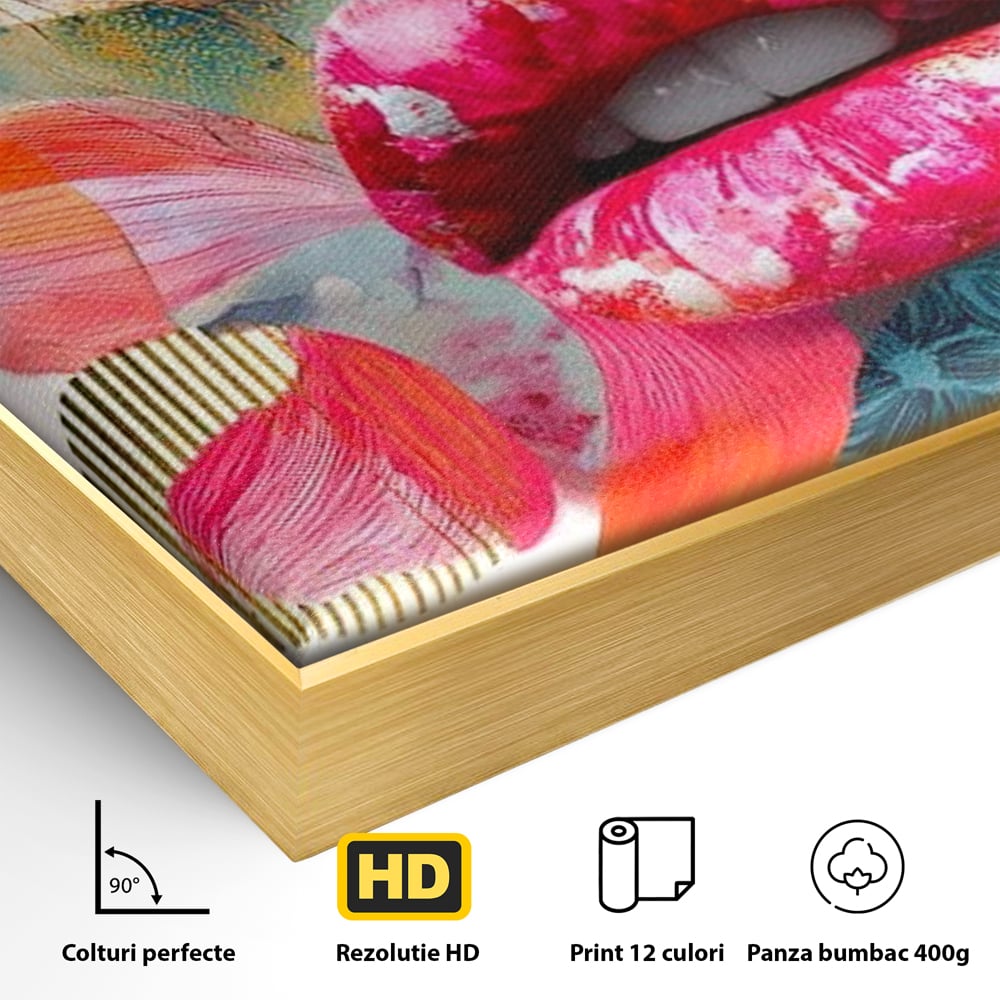 Tablou Canvas Premium, LuxCanva® G1233, Euforia Buzelor,  Pop Art, Senzual, Floral, Abstract, Expresivitate, Culoare, Dorinta, Acvatic, Vis, Fluture, Seductie, Sarut, Neon, Salon, Living, Dormitor