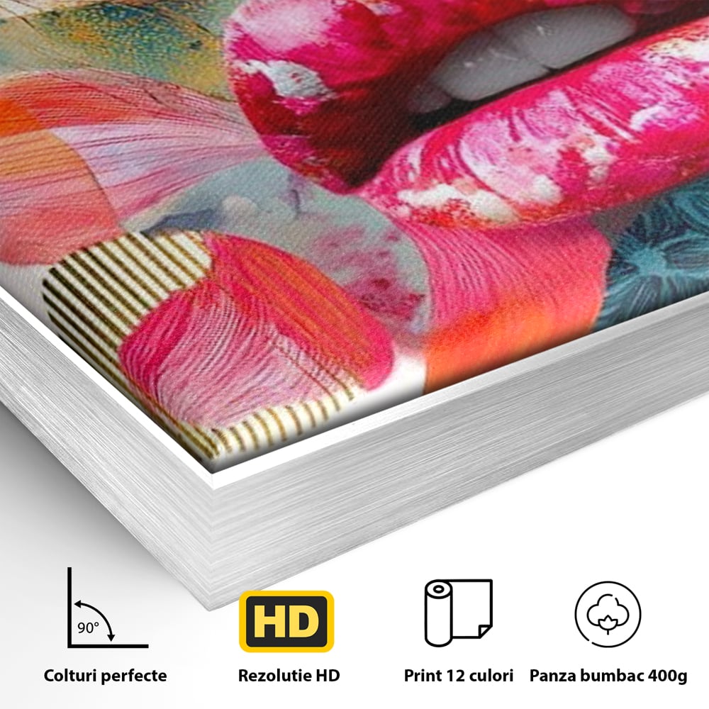 Tablou Canvas Premium, LuxCanva® G1233, Euforia Buzelor,  Pop Art, Senzual, Floral, Abstract, Expresivitate, Culoare, Dorinta, Acvatic, Vis, Fluture, Seductie, Sarut, Neon, Salon, Living, Dormitor