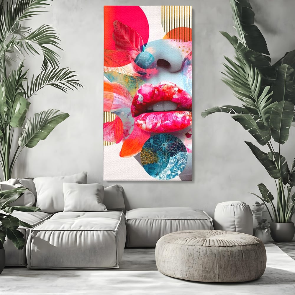 Tablou Canvas Premium, LuxCanva® G1233, Euforia Buzelor,  Pop Art, Senzual, Floral, Abstract, Expresivitate, Culoare, Dorinta, Acvatic, Vis, Fluture, Seductie, Sarut, Neon, Salon, Living, Dormitor