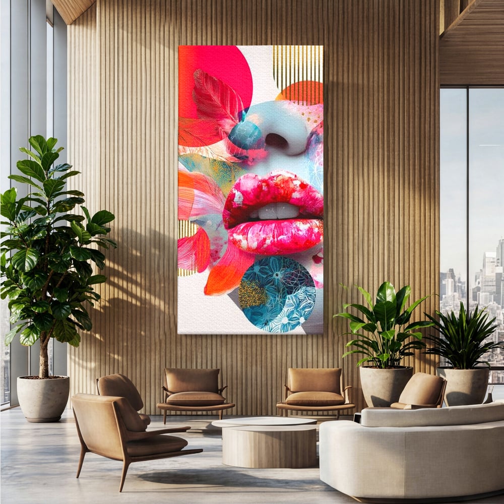 Tablou Canvas Premium, LuxCanva® G1233, Euforia Buzelor,  Pop Art, Senzual, Floral, Abstract, Expresivitate, Culoare, Dorinta, Acvatic, Vis, Fluture, Seductie, Sarut, Neon, Salon, Living, Dormitor