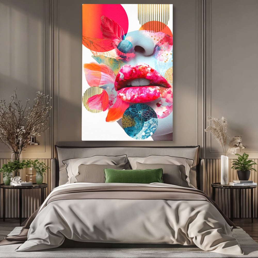 Tablou Canvas Premium, LuxCanva® G1233, Euforia Buzelor,  Pop Art, Senzual, Floral, Abstract, Expresivitate, Culoare, Dorinta, Acvatic, Vis, Fluture, Seductie, Sarut, Neon, Salon, Living, Dormitor