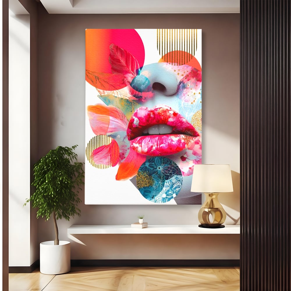Tablou Canvas Premium, LuxCanva® G1233, Euforia Buzelor,  Pop Art, Senzual, Floral, Abstract, Expresivitate, Culoare, Dorinta, Acvatic, Vis, Fluture, Seductie, Sarut, Neon, Salon, Living, Dormitor