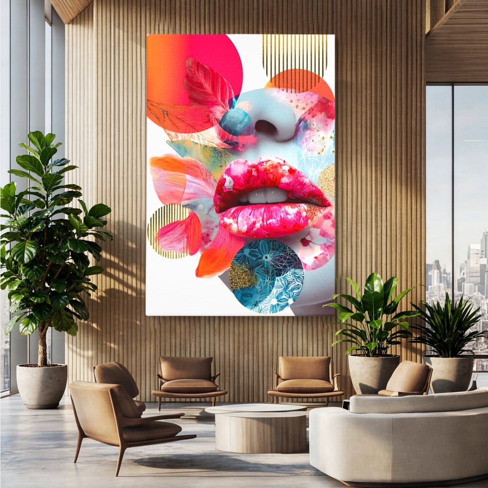 Tablou Canvas Premium, LuxCanva® G1233, Euforia Buzelor,  Pop Art, Senzual, Floral, Abstract, Expresivitate, Culoare, Dorinta, Acvatic, Vis, Fluture, Seductie, Sarut, Neon, Salon, Living, Dormitor
