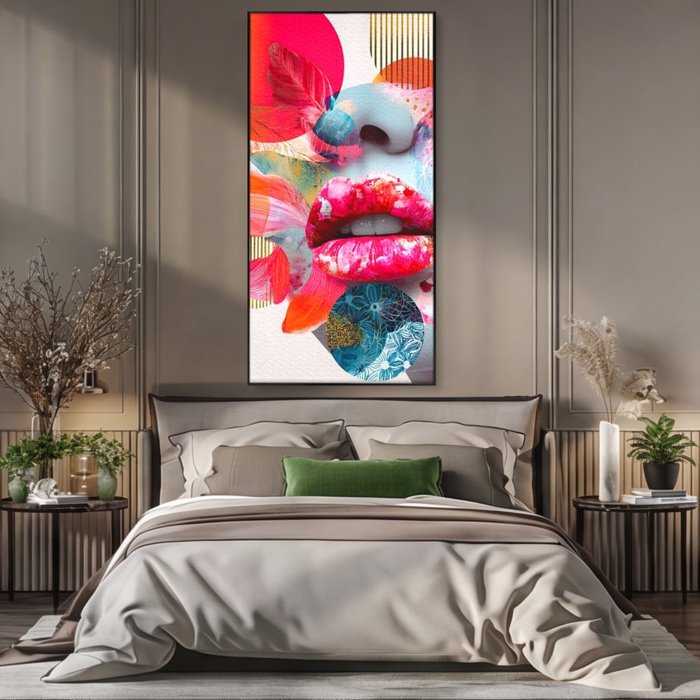 Tablou Canvas Premium, LuxCanva® G1233, Euforia Buzelor,  Pop Art, Senzual, Floral, Abstract, Expresivitate, Culoare, Dorinta, Acvatic, Vis, Fluture, Seductie, Sarut, Neon, Salon, Living, Dormitor