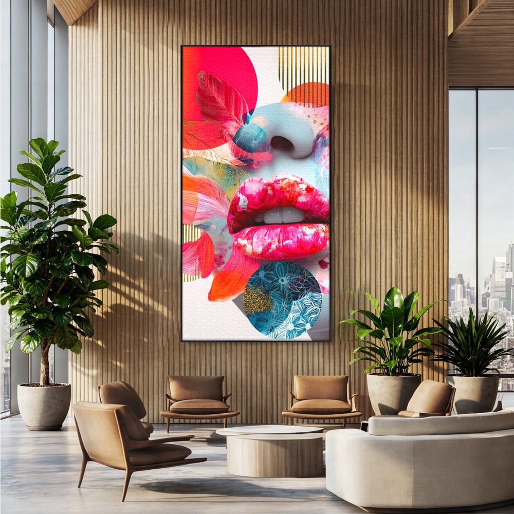 Tablou Canvas Premium, LuxCanva® G1233, Euforia Buzelor,  Pop Art, Senzual, Floral, Abstract, Expresivitate, Culoare, Dorinta, Acvatic, Vis, Fluture, Seductie, Sarut, Neon, Salon, Living, Dormitor