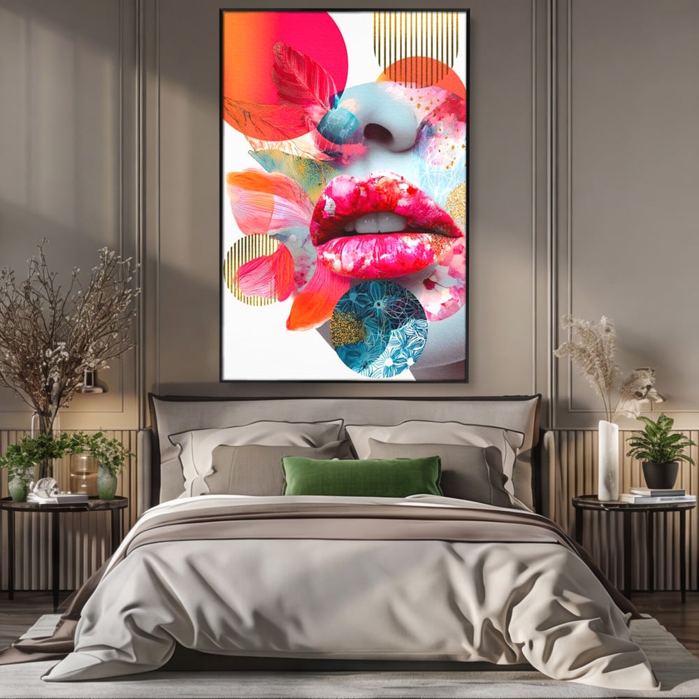 Tablou Canvas Premium, LuxCanva® G1233, Euforia Buzelor,  Pop Art, Senzual, Floral, Abstract, Expresivitate, Culoare, Dorinta, Acvatic, Vis, Fluture, Seductie, Sarut, Neon, Salon, Living, Dormitor