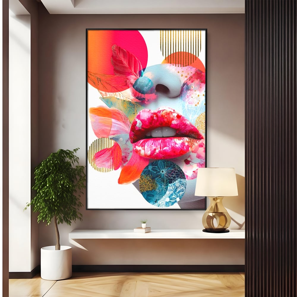 Tablou Canvas Premium, LuxCanva® G1233, Euforia Buzelor,  Pop Art, Senzual, Floral, Abstract, Expresivitate, Culoare, Dorinta, Acvatic, Vis, Fluture, Seductie, Sarut, Neon, Salon, Living, Dormitor