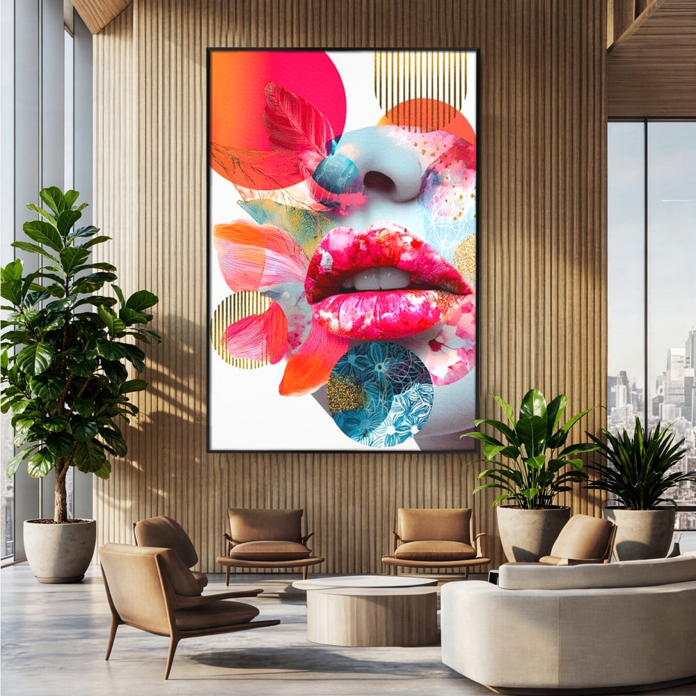 Tablou Canvas Premium, LuxCanva® G1233, Euforia Buzelor,  Pop Art, Senzual, Floral, Abstract, Expresivitate, Culoare, Dorinta, Acvatic, Vis, Fluture, Seductie, Sarut, Neon, Salon, Living, Dormitor