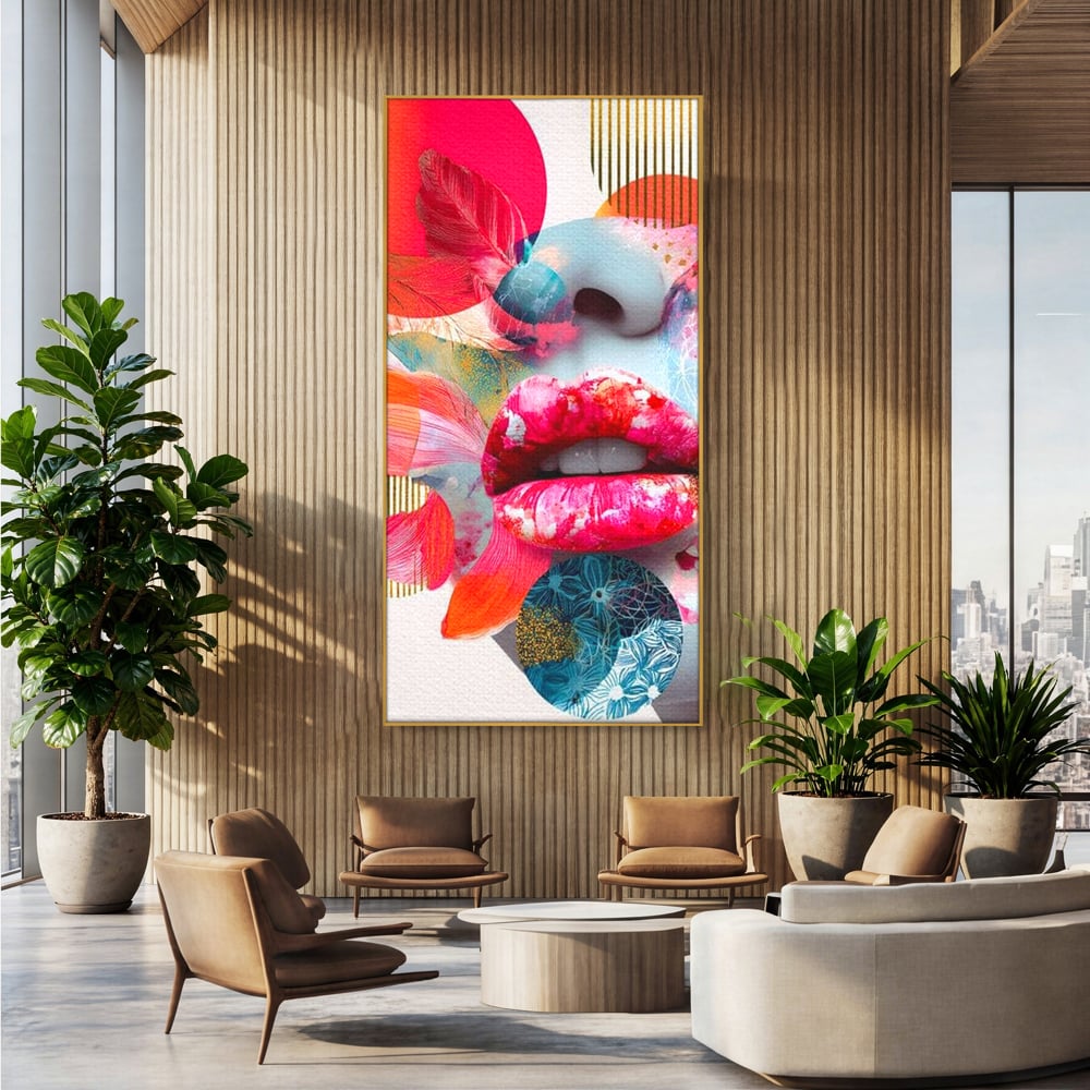Tablou Canvas Premium, LuxCanva® G1233, Euforia Buzelor,  Pop Art, Senzual, Floral, Abstract, Expresivitate, Culoare, Dorinta, Acvatic, Vis, Fluture, Seductie, Sarut, Neon, Salon, Living, Dormitor