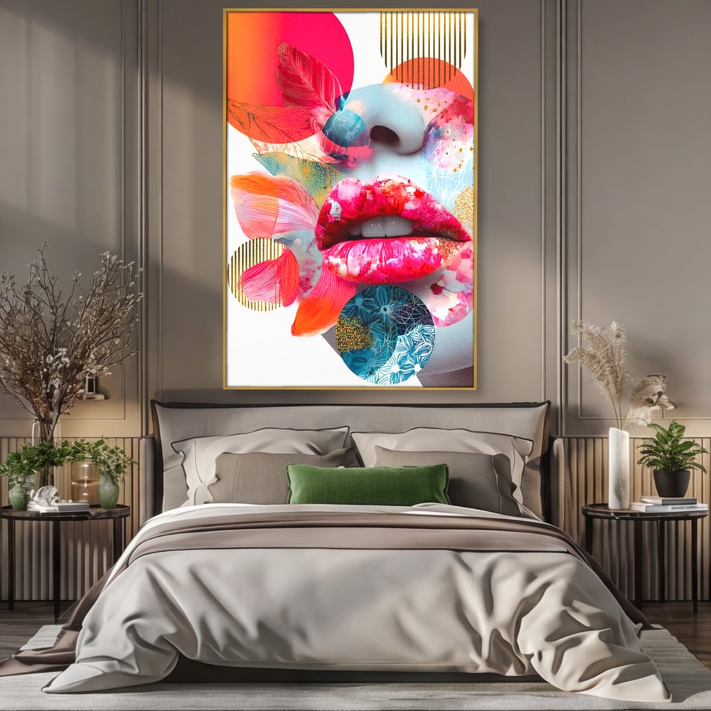 Tablou Canvas Premium, LuxCanva® G1233, Euforia Buzelor,  Pop Art, Senzual, Floral, Abstract, Expresivitate, Culoare, Dorinta, Acvatic, Vis, Fluture, Seductie, Sarut, Neon, Salon, Living, Dormitor