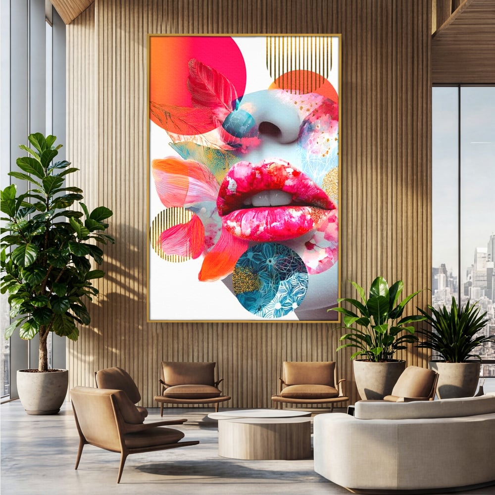 Tablou Canvas Premium, LuxCanva® G1233, Euforia Buzelor,  Pop Art, Senzual, Floral, Abstract, Expresivitate, Culoare, Dorinta, Acvatic, Vis, Fluture, Seductie, Sarut, Neon, Salon, Living, Dormitor