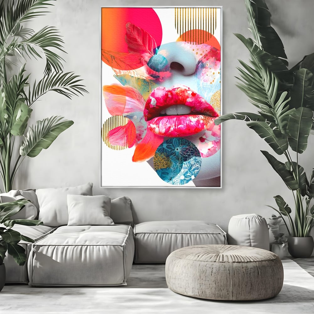 Tablou Canvas Premium, LuxCanva® G1233, Euforia Buzelor,  Pop Art, Senzual, Floral, Abstract, Expresivitate, Culoare, Dorinta, Acvatic, Vis, Fluture, Seductie, Sarut, Neon, Salon, Living, Dormitor