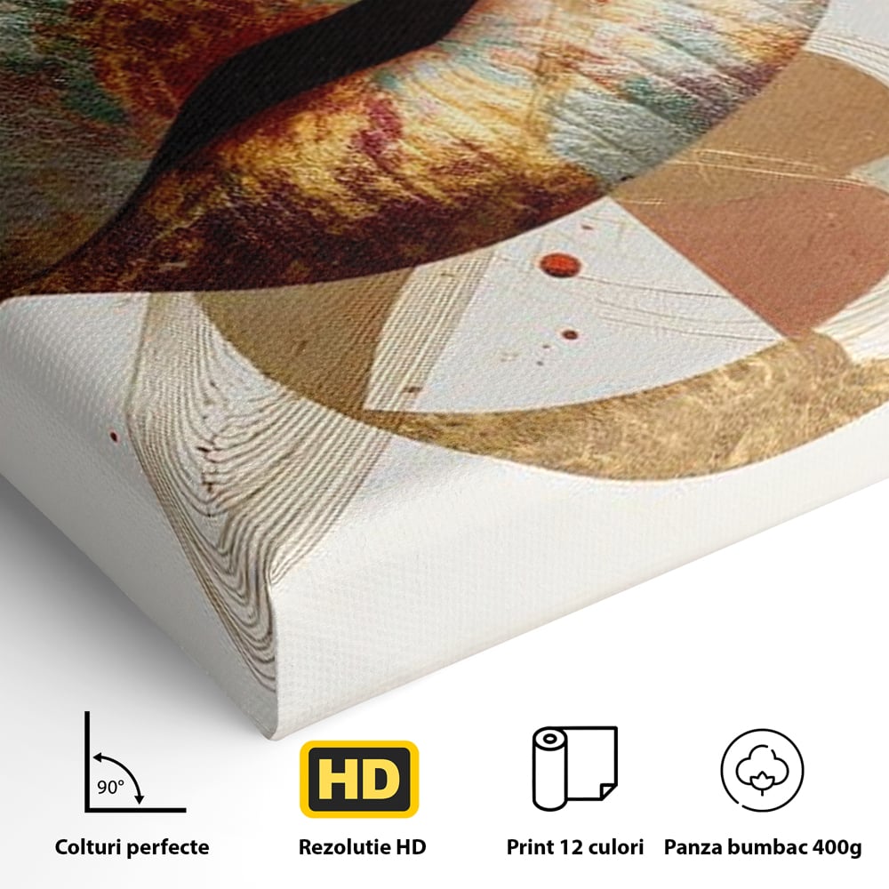 Tablou Canvas Premium, LuxCanva® G1234, Sarutul Universului, Auriu, Vibratie, Tacere, Univers, Geometric, Modern, Futurist, Design, Estetic, Spatial, Colaj, Energie, Feminism, Salon, Living, Dormitor