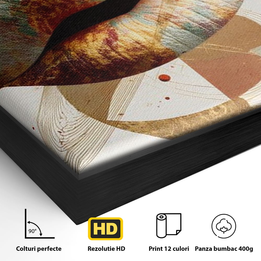 Tablou Canvas Premium, LuxCanva® G1234, Sarutul Universului, Auriu, Vibratie, Tacere, Univers, Geometric, Modern, Futurist, Design, Estetic, Spatial, Colaj, Energie, Feminism, Salon, Living, Dormitor