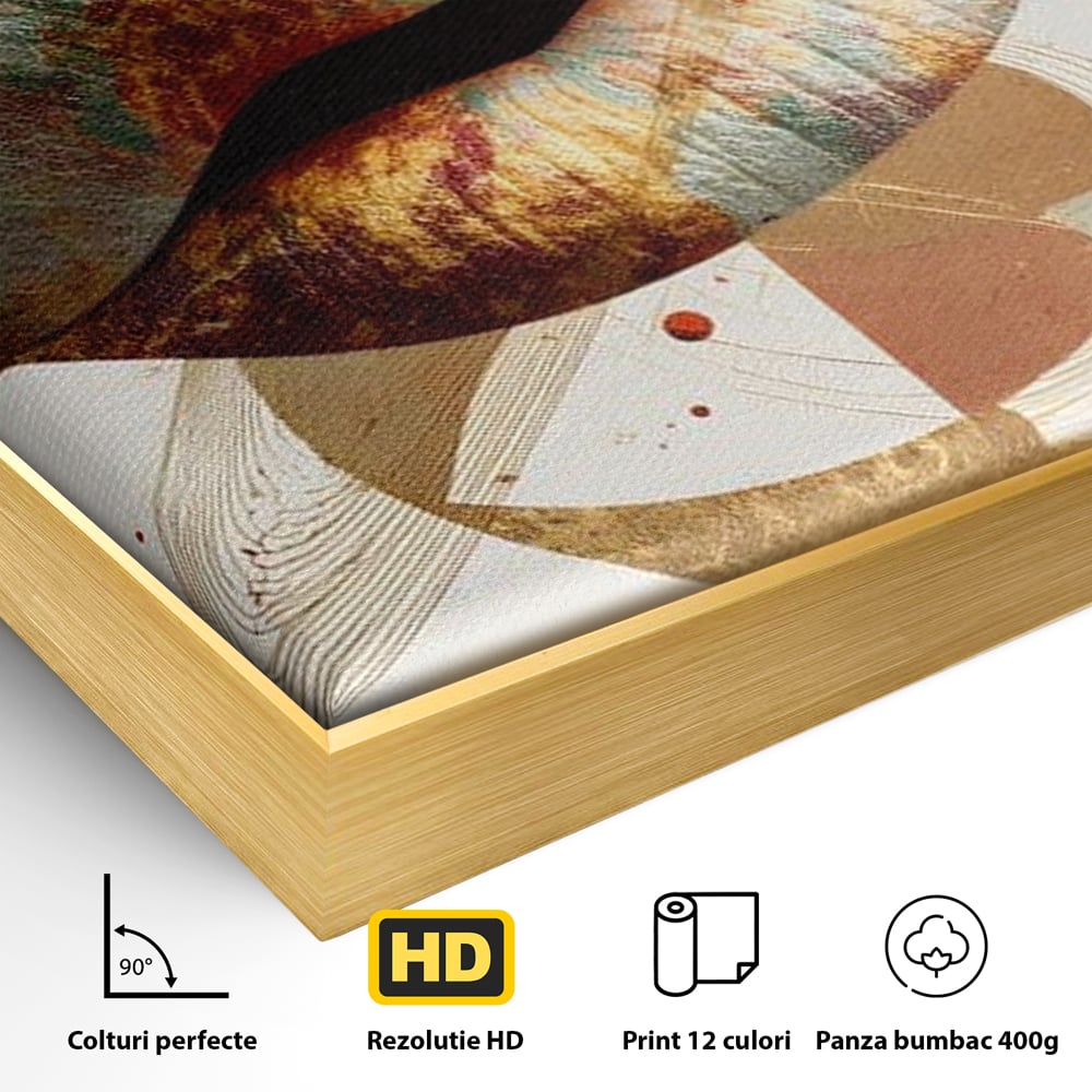 Tablou Canvas Premium, LuxCanva® G1234, Sarutul Universului, Auriu, Vibratie, Tacere, Univers, Geometric, Modern, Futurist, Design, Estetic, Spatial, Colaj, Energie, Feminism, Salon, Living, Dormitor