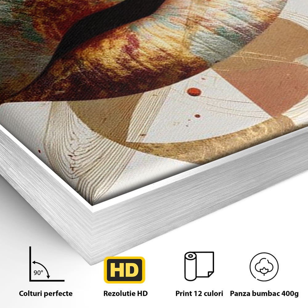 Tablou Canvas Premium, LuxCanva® G1234, Sarutul Universului, Auriu, Vibratie, Tacere, Univers, Geometric, Modern, Futurist, Design, Estetic, Spatial, Colaj, Energie, Feminism, Salon, Living, Dormitor
