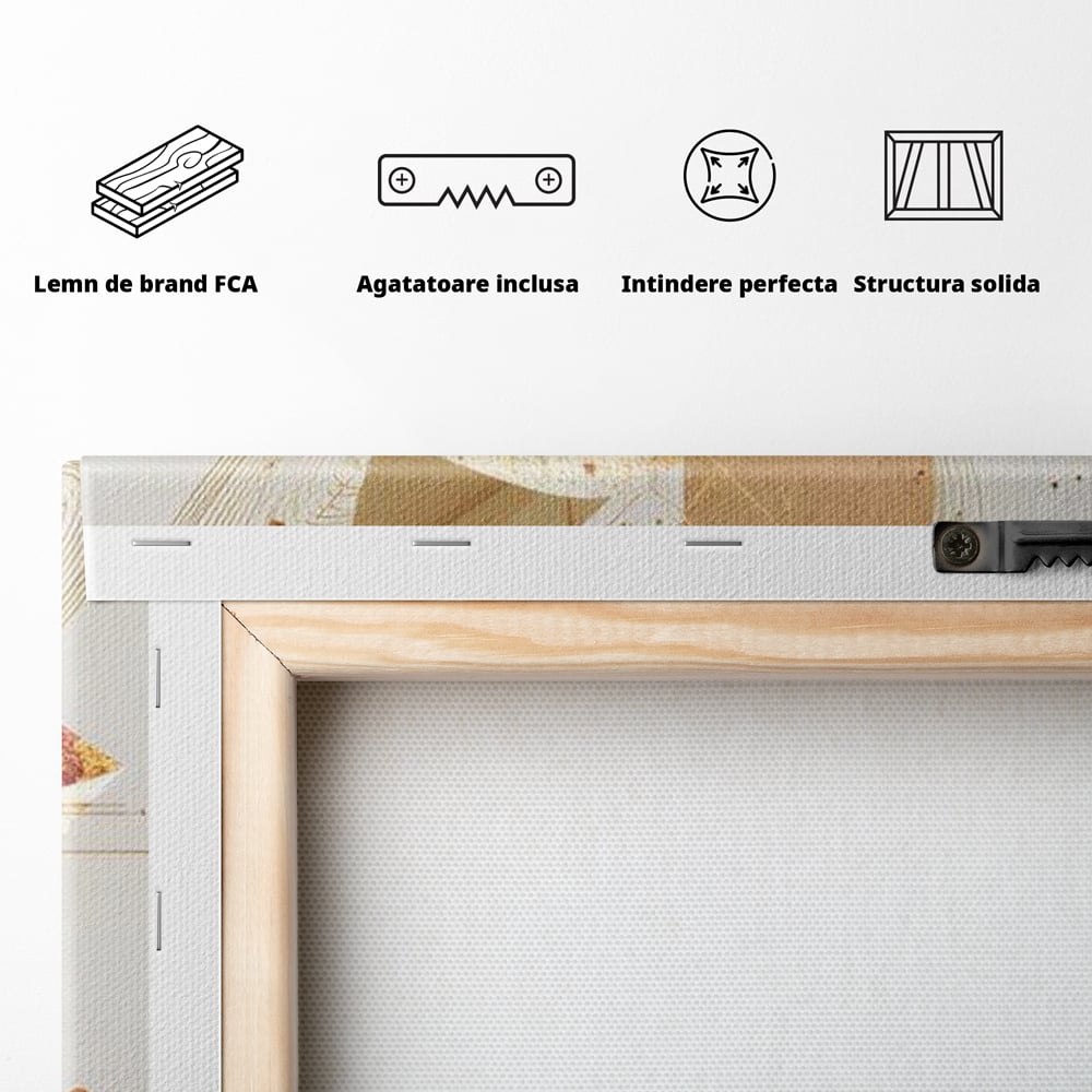 Tablou Canvas Premium, LuxCanva® G1234, Sarutul Universului, Auriu, Vibratie, Tacere, Univers, Geometric, Modern, Futurist, Design, Estetic, Spatial, Colaj, Energie, Feminism, Salon, Living, Dormitor
