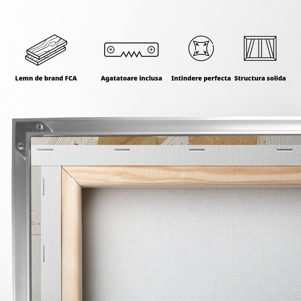 Tablou Canvas Premium, LuxCanva® G1234, Sarutul Universului, Auriu, Vibratie, Tacere, Univers, Geometric, Modern, Futurist, Design, Estetic, Spatial, Colaj, Energie, Feminism, Salon, Living, Dormitor
