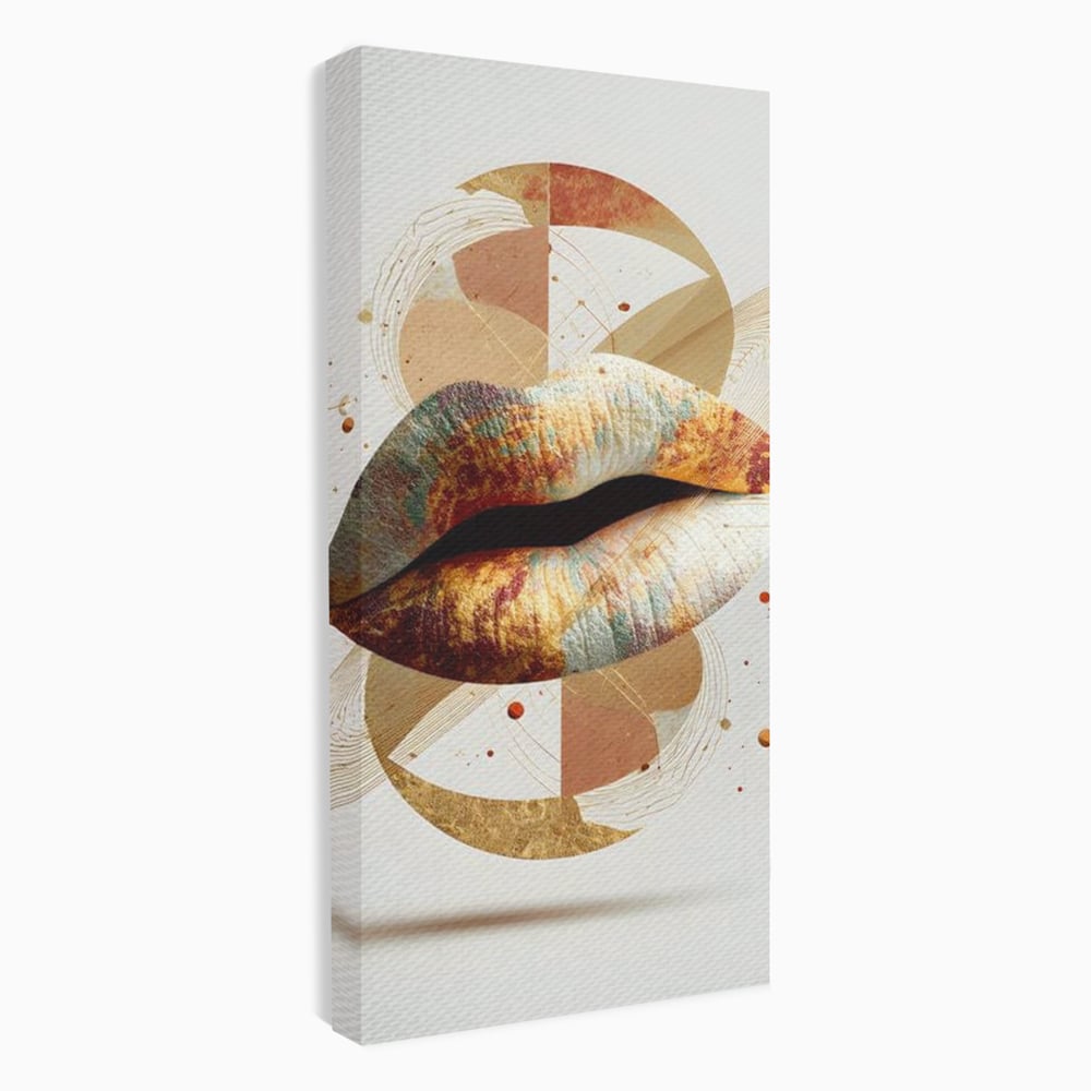 Tablou Canvas Premium, LuxCanva® G1234, Sarutul Universului, Auriu, Vibratie, Tacere, Univers, Geometric, Modern, Futurist, Design, Estetic, Spatial, Colaj, Energie, Feminism, Salon, Living, Dormitor