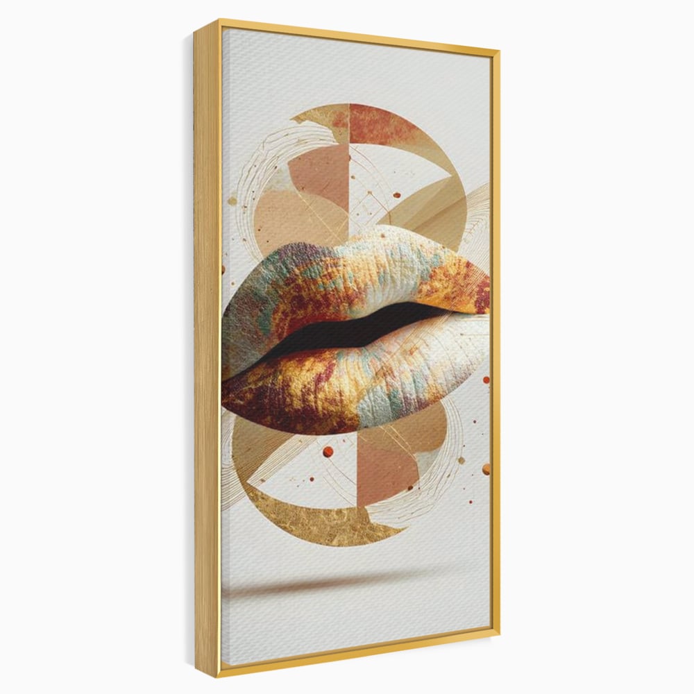 Tablou Canvas Premium, LuxCanva® G1234, Sarutul Universului, Auriu, Vibratie, Tacere, Univers, Geometric, Modern, Futurist, Design, Estetic, Spatial, Colaj, Energie, Feminism, Salon, Living, Dormitor