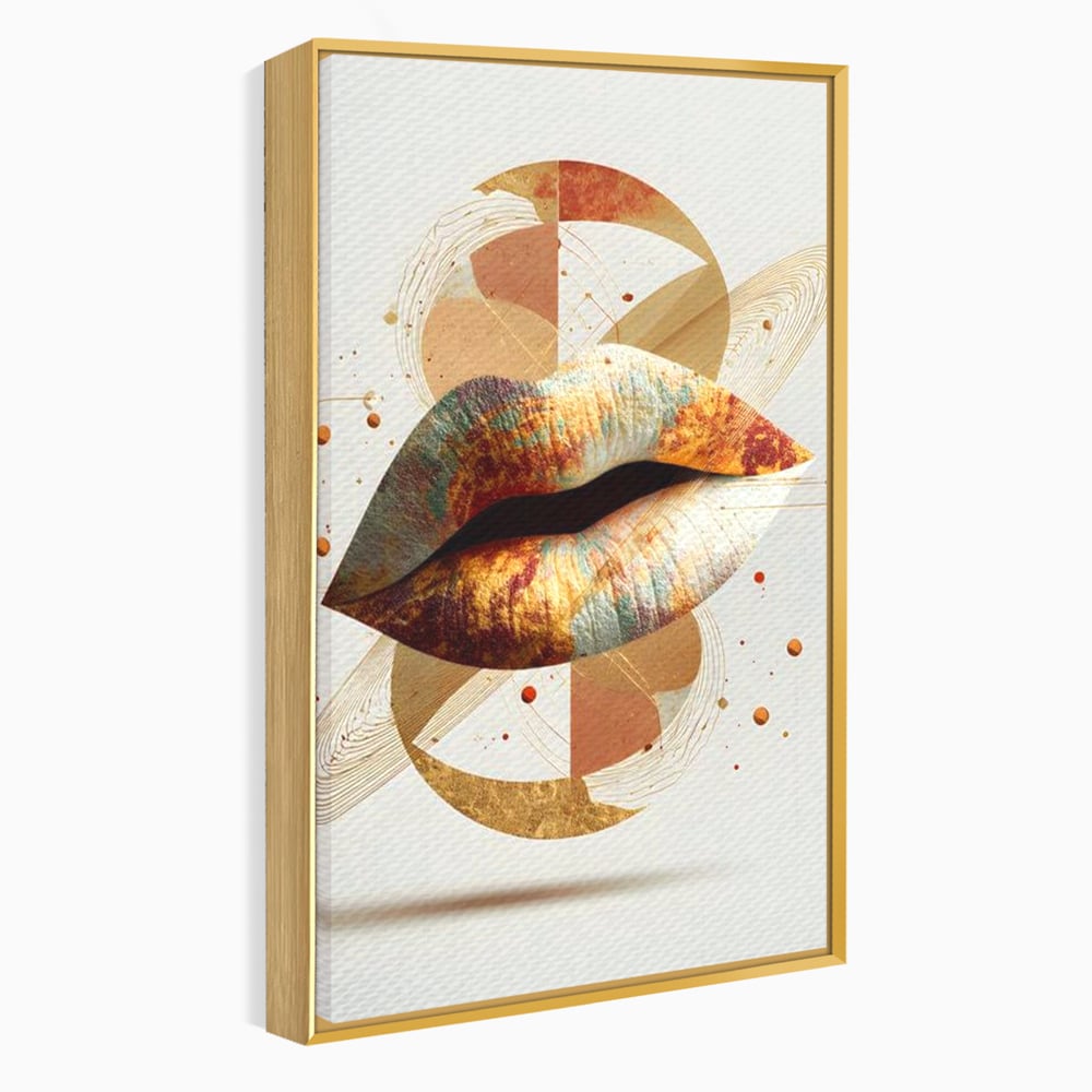 Tablou Canvas Premium, LuxCanva® G1234, Sarutul Universului, Auriu, Vibratie, Tacere, Univers, Geometric, Modern, Futurist, Design, Estetic, Spatial, Colaj, Energie, Feminism, Salon, Living, Dormitor
