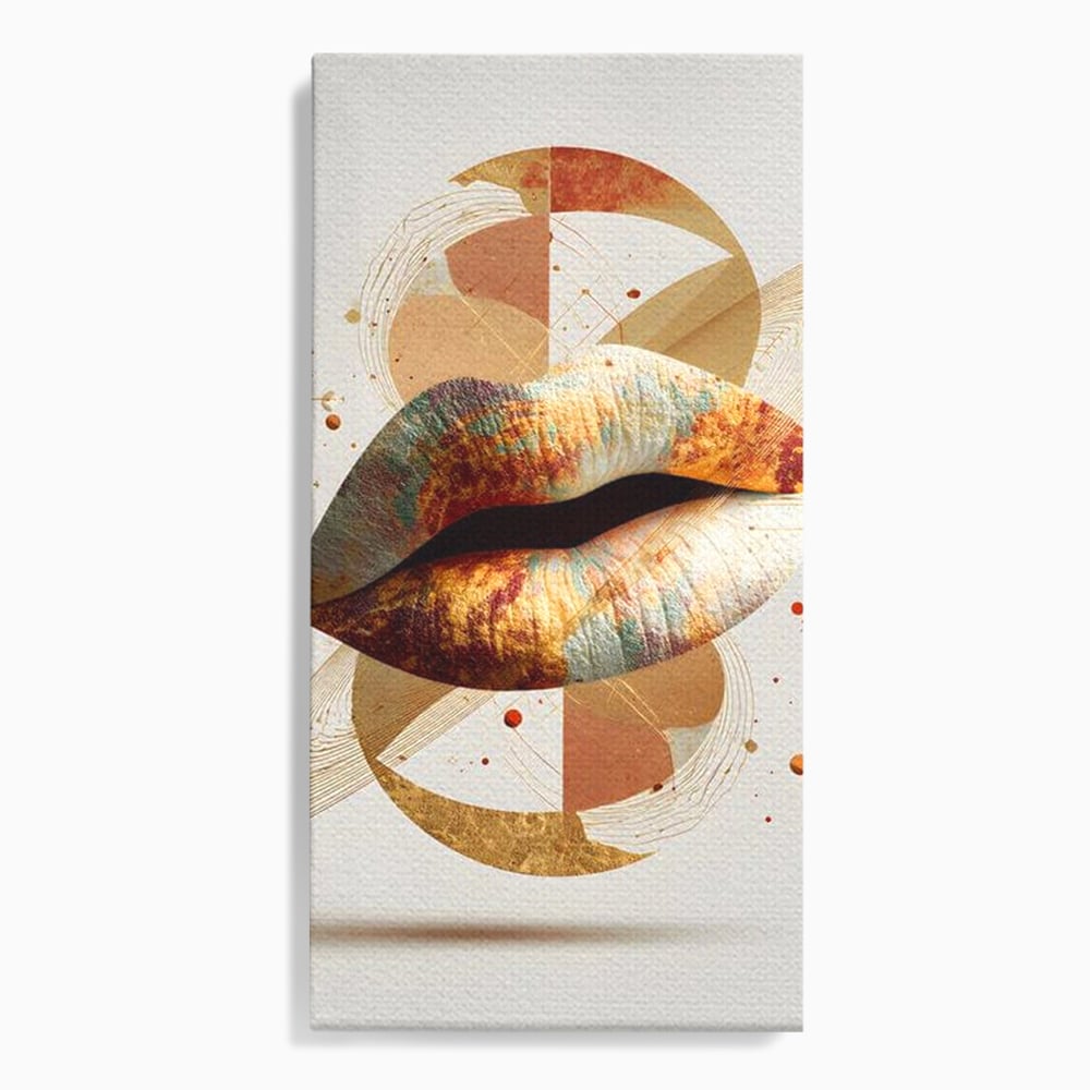 Tablou Canvas Premium, LuxCanva® G1234, Sarutul Universului, Auriu, Vibratie, Tacere, Univers, Geometric, Modern, Futurist, Design, Estetic, Spatial, Colaj, Energie, Feminism, Salon, Living, Dormitor