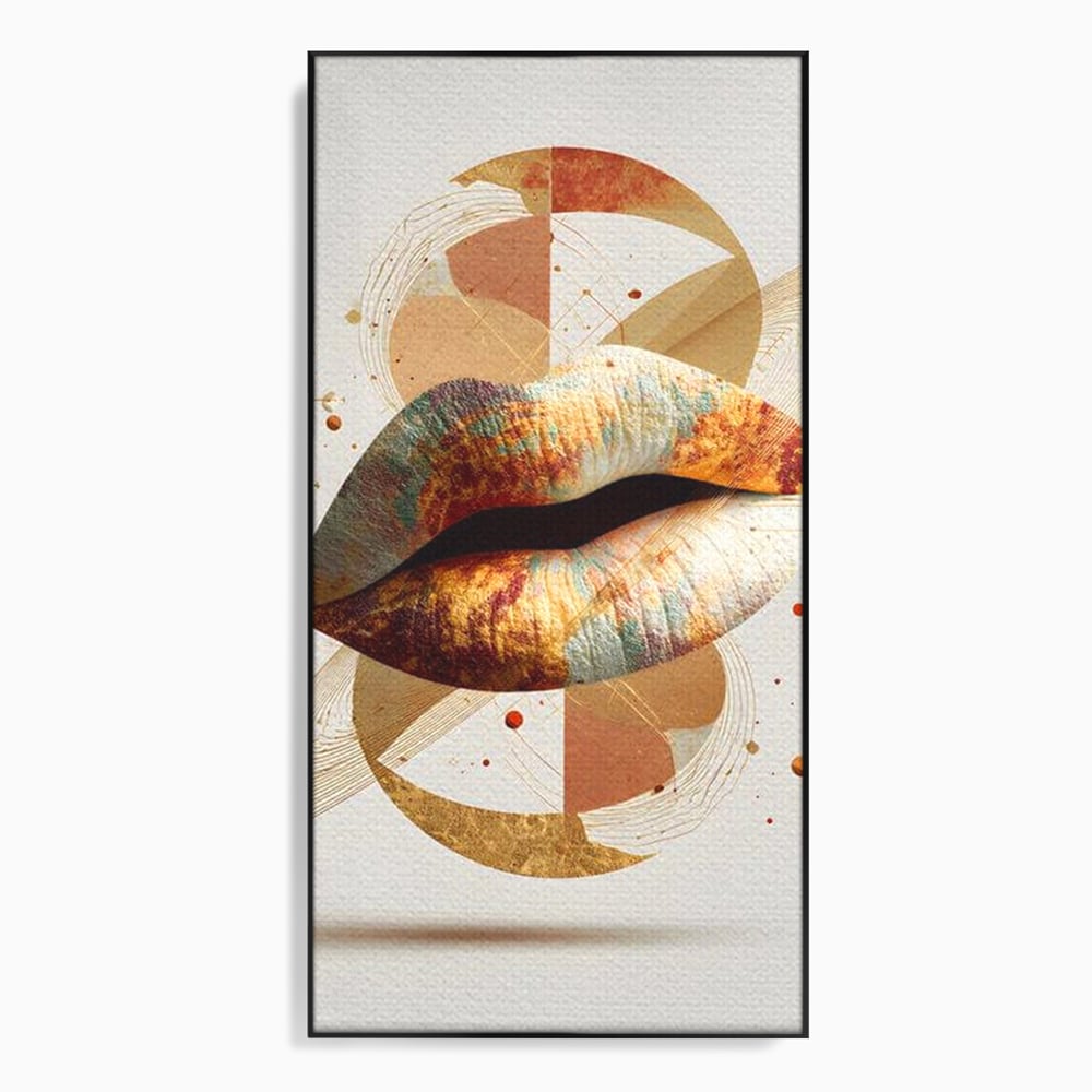 Tablou Canvas Premium, LuxCanva® G1234, Sarutul Universului, Auriu, Vibratie, Tacere, Univers, Geometric, Modern, Futurist, Design, Estetic, Spatial, Colaj, Energie, Feminism, Salon, Living, Dormitor