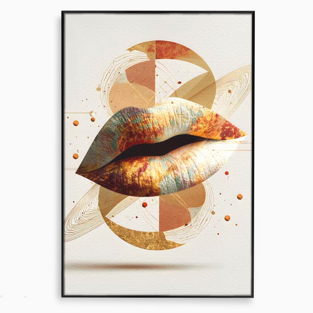 Tablou Canvas Premium, LuxCanva® G1234, Sarutul Universului, Auriu, Vibratie, Tacere, Univers, Geometric, Modern, Futurist, Design, Estetic, Spatial, Colaj, Energie, Feminism, Salon, Living, Dormitor