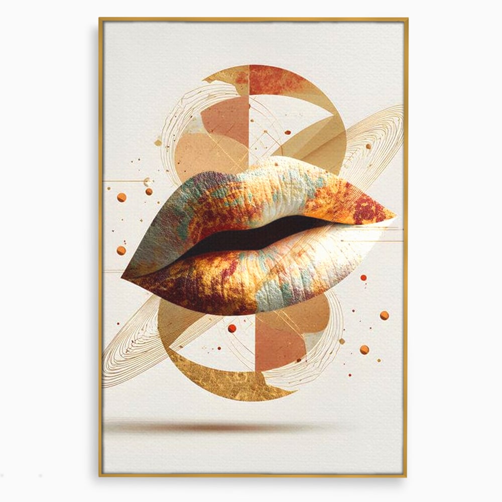Tablou Canvas Premium, LuxCanva® G1234, Sarutul Universului, Auriu, Vibratie, Tacere, Univers, Geometric, Modern, Futurist, Design, Estetic, Spatial, Colaj, Energie, Feminism, Salon, Living, Dormitor