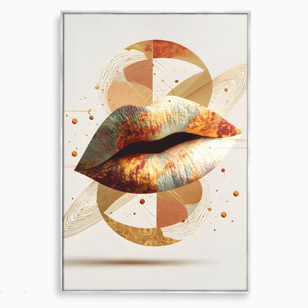 Tablou Canvas Premium, LuxCanva® G1234, Sarutul Universului, Auriu, Vibratie, Tacere, Univers, Geometric, Modern, Futurist, Design, Estetic, Spatial, Colaj, Energie, Feminism, Salon, Living, Dormitor