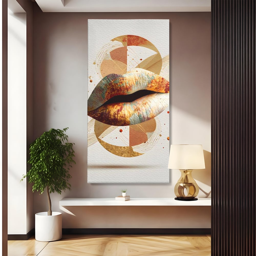 Tablou Canvas Premium, LuxCanva® G1234, Sarutul Universului, Auriu, Vibratie, Tacere, Univers, Geometric, Modern, Futurist, Design, Estetic, Spatial, Colaj, Energie, Feminism, Salon, Living, Dormitor