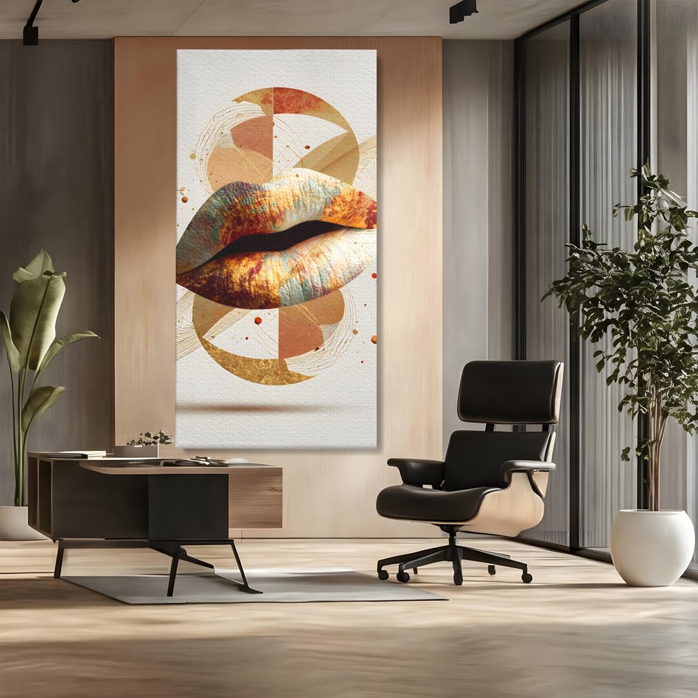 Tablou Canvas Premium, LuxCanva® G1234, Sarutul Universului, Auriu, Vibratie, Tacere, Univers, Geometric, Modern, Futurist, Design, Estetic, Spatial, Colaj, Energie, Feminism, Salon, Living, Dormitor