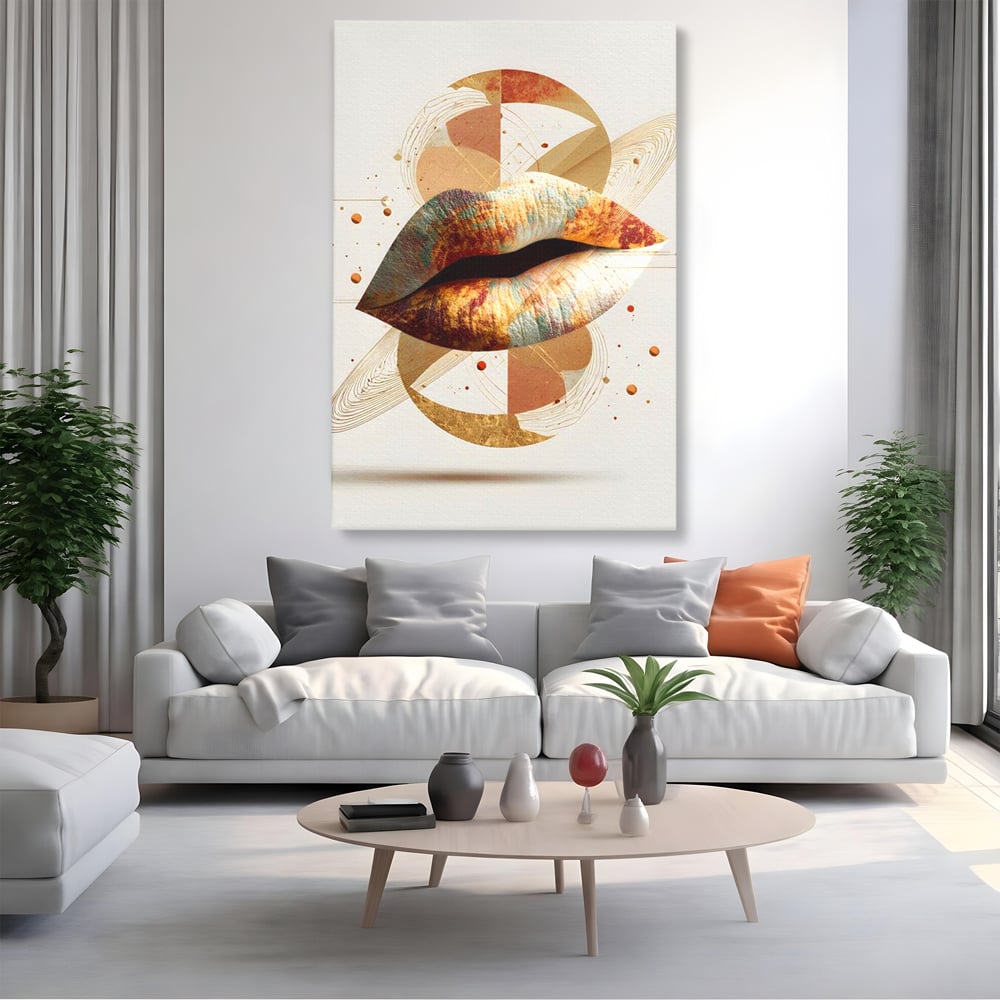 Tablou Canvas Premium, LuxCanva® G1234, Sarutul Universului, Auriu, Vibratie, Tacere, Univers, Geometric, Modern, Futurist, Design, Estetic, Spatial, Colaj, Energie, Feminism, Salon, Living, Dormitor
